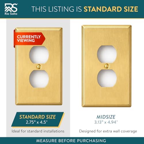 Rio Salto BRASS Brushed Brass Gold Metal Duplex Receptacle Wall Plate Outlet Covers Light Switch Cover Plate – Deco Collection Decorative Wall Plates 10-Pack Standard Size 4.50" X 2.75"