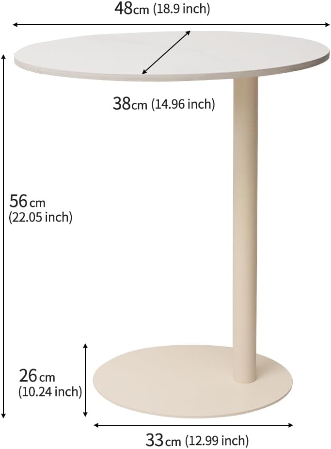 Marble Top Round Sofa Side Table Robust Iron Base with Elegant Design for Living Room & Bedroom - Easy Assembly, Cream White