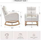 Indoor/Outdoor Recliner-Rocking Chair with Footrest, Headrest, and Side Pocket for Ergonomic Support in Nursery and Living Room,（Ivory）