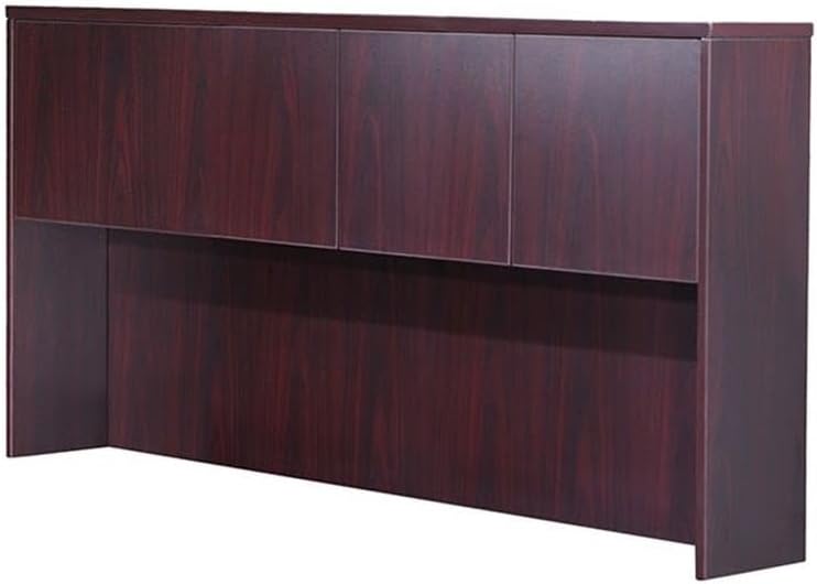 Boss Office Products Holland 71" Executive Desk and Credenza with Dual File Storage Pedestal and Hutch, Mahogany
