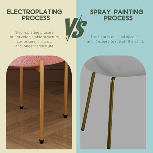 Desk Chair No Wheels Vanity Chair Comfy Accent Chairs for Living Dining Room Bedroom Home Office Mid Century Modern Upholstered Armless with Metal Legs (Gold Frame+Pink, 1)