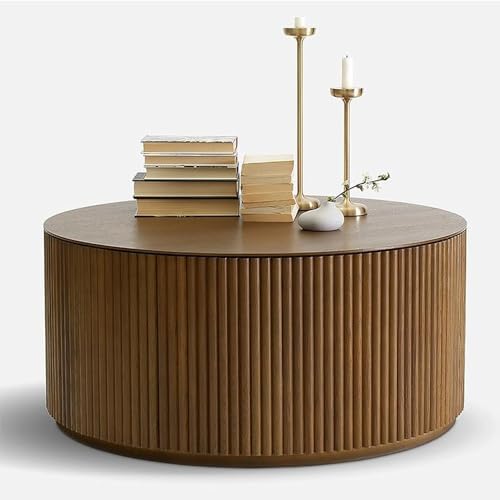 Minimalist Solid Wood Drum End Table, Fluted Round Design, Fully Assembled Nightstand for Living Room, Bedroom, Entryway, Stylish & Functional Accent Furniture