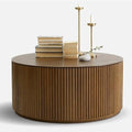 Minimalist Solid Wood Drum End Table, Fluted Round Design, Fully Assembled Nightstand for Living Room, Bedroom, Entryway, Stylish & Functional Accent Furniture