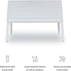 Hawthorne Collections Transitional Outdoor Ottoman, 21.66" W x 21.06" D x 13.78" H, Solid Wood and Acacia, White Finish, Sturdy Patio Furniture Footrest, Complement to Adirondack or Outdoor Seating