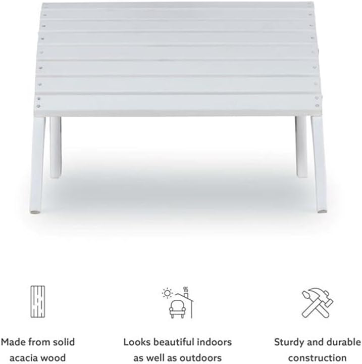 Hawthorne Collections Transitional Outdoor Ottoman, 21.66" W x 21.06" D x 13.78" H, Solid Wood and Acacia, White Finish, Sturdy Patio Furniture Footrest, Complement to Adirondack or Outdoor Seating