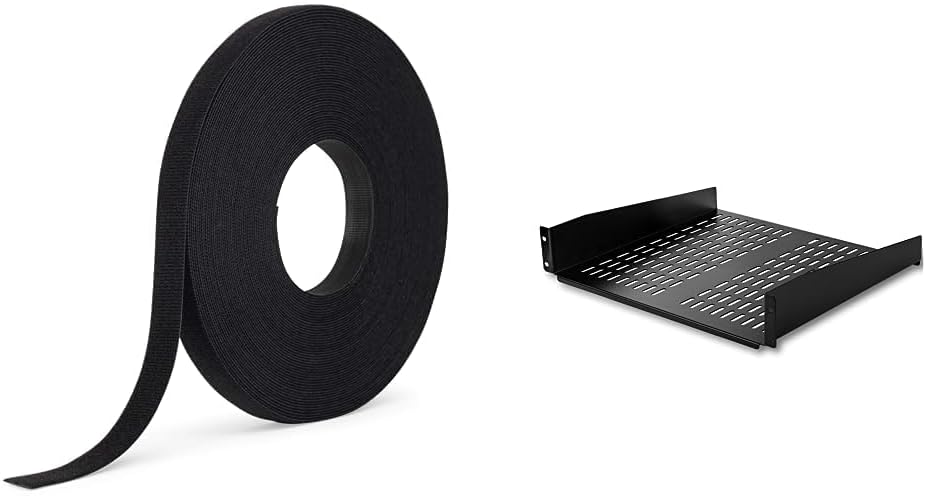 ONE_WRAP Tape ¾ x 25 Yard Double Sided Self Gripping Roll, 189645, Black & StarTech.com 2U Server Rack Shelf - Universal Vented Rack Mount Cantilever Tray for 19" Network