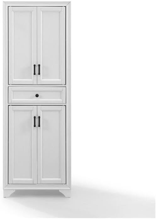 Maykoosh Pantry Cabinet - Distressed White Kitchen Storage - Adjustable Shelves & Drawer