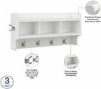 Bush Home Woodland 40W Wall Mounted Coat Rack with Shelf in White Ash | Cubbies and Hooks for Entryway, Mudroom, Foyer Storage