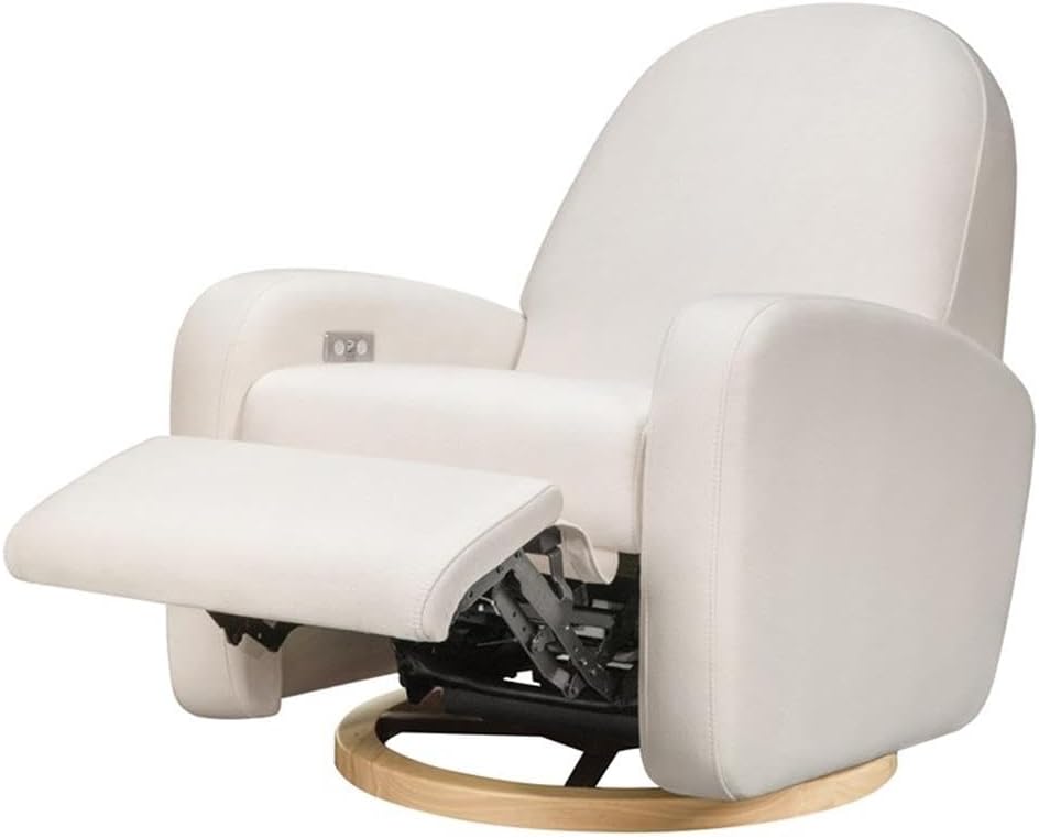 Babyletto Nami Electronic Power Recliner & Swivel Glider with USB Port in Performance Cream Eco-Weave with Light Wood Base,Water Repellent & Stain Resistant,Greenguard Gold and CertiPUR-US Certified
