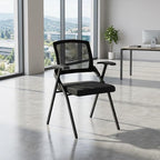 Heavy Duty Folding Office Chair with Breathable Mesh Back - Comfortable Padded Seat & Sturdy Frame for Conference Room, Training,Meeting,Classroom - Stackable Black Guest Reception Chair with Armrests