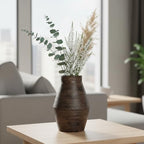 Brown Ceramic Vase - 10 Inch Rustic Farmhouse Vases Home Decor, Decorative Pottery Flower Vase for Living Room, Table Centerpiece, Shelf Kitchen Mantel Decor
