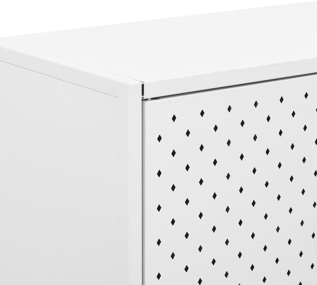 White Steel Sideboard with Adjustable Levelers, Modern Rectangular Storage Cabinet for Living Room and Dining Room, Sturdy Powder-Coated Steel Construction, Sleek Minimalist