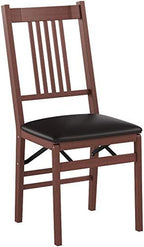 MECO Stakmore True Mission Wooden Folding Chairs with Padded Seats, Set of 2 - No Assembly Foldable Dining Chairs, Steel Folding Mechanism, Upholstered Cushion, Space-Saving, Fruitwood Frame