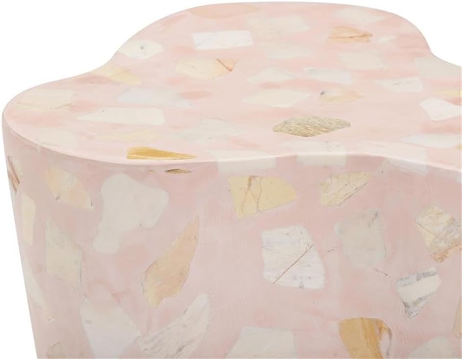 Pemberly Row Contemporary Slab Terrazzo Side Table, Sunset Pink Finish, Concrete Material, 18 in Wide, Free-Form Shape, Stylish Handmade Accent Table for Living Room or Bedroom Decor