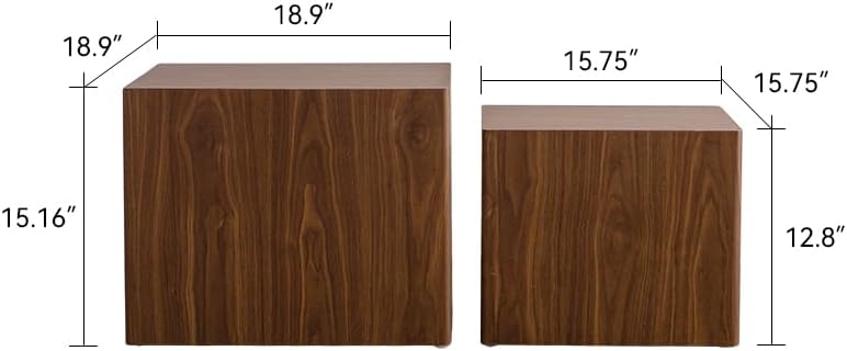 End Table Set of 2, Modern Side Tables with Wood Grain, Wooden Nesting Cube Coffee Table Set for Small Spaces, Living Room, Bedroom, Fully Assembled - Walnut