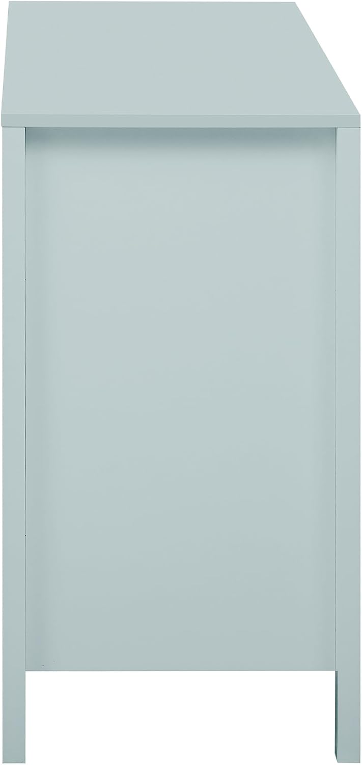 Sideboard with Wave Design - 3 Adjustable Shelves, 3 Drawers & Soft-Close Doors, Storage Console Table with Metal Handles, Suitable for Study, Hallway and Living Room, 3 Colors (Cyan + MDF)
