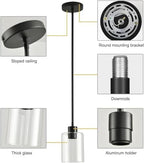 3 Pack Black Pendant Lights Kitchen Island, Modern Industrial Matte Black Hanging Light Fixtures, Adjustable Downrod Farmhouse Glass Pendant Lighting for Dining Room Bedroom Hallway Entryway