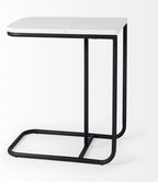 Pemberly Row C-Shaped Side Table, White Marble Top, Matte Black Iron Frame, Minimalist Modern Style, Living Room Accent Table