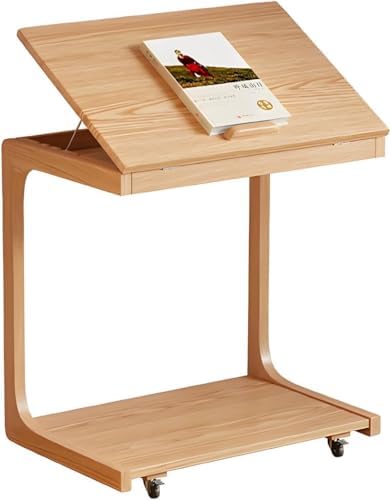 Adjustable Solid Wood TV Tray Table with Wheels - Removable Side Tables for Couch, Ideal for Living Rooms, Bedrooms & Small Spaces - Versatile Folding Snack Table