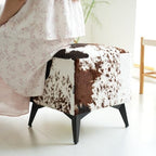 Faux Cowhide Ottoman, Upholstered Foot Stool - 16 x 16 x 17 Inches, Cube Footrest with Solid Metal Legs for Living Room, Bedroom & Entryway(Tricolor)