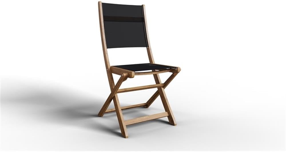 Pemberly Row Contemporary Teak Outdoor Folding Chair, Solid Grade A Teak Wood, Black Finish, Hand-Sanded, Dura Sling Seat, Compact Design, Ideal for Patio, Small Spaces, Extra Seating, Portable
