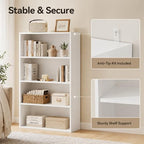 Simple Deluxe Industrial 4-Tier Shelf Bookcase - 9.2" D x 23.8" W x 42" H Tall Floor Standing Open Bookshelf for Home Office, Living Room, and Bedroom Storage, White