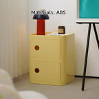 Square Night Stand with Magnetic Door, Plastic Stackable Small Storage Cabinet, Modern Simple Side Table with Round Handle for Living Room(White,Large)