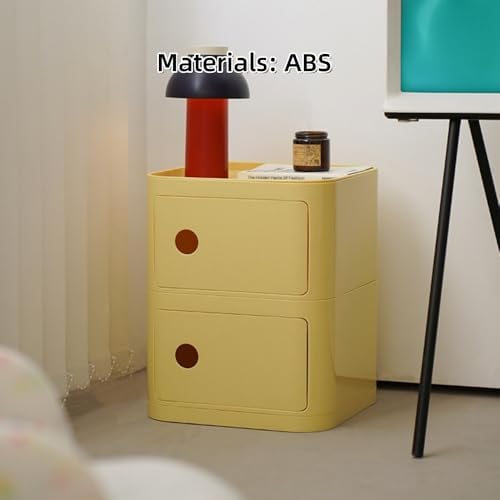 Square Night Stand with Magnetic Door, Plastic Stackable Small Storage Cabinet, Modern Simple Side Table with Round Handle for Living Room(White,Large)
