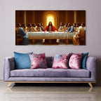 ZOMNAI The Last Supper Jesus Wall Art for Living Room Office Gold Canvas Painting Prints Classical Artwork Kitchen Bedroom Decor (20x40 Inches)