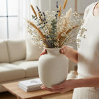 Rustic Farmhouse Vase for Pampas Grass, Beige Ceramic Vase for Flowers, 7 Inch Boho Vases for Home Decor, Aesthetic Desk, Night Stand, Book Shelf Decor