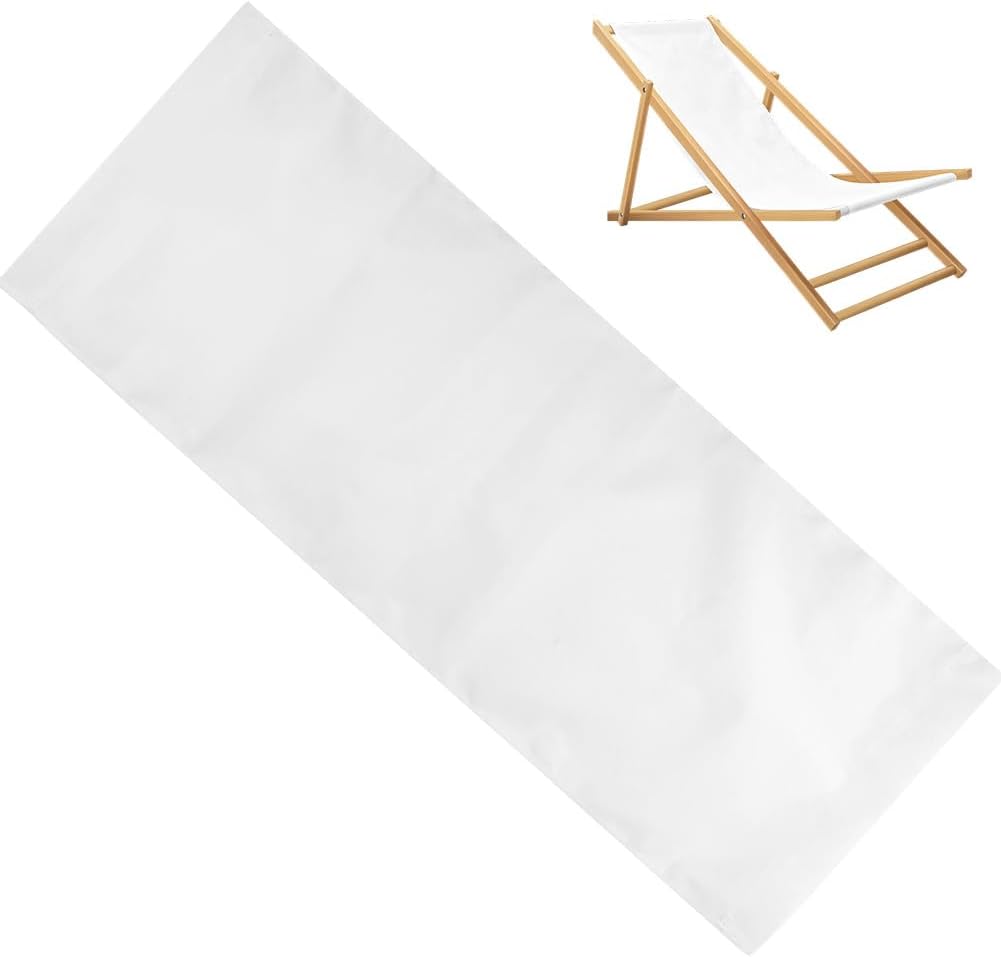 GORGECRAFT 120x43.5cm Thicker Beach Sling Patio Chairs Canvas Folding Chair Replacement Outdoor Cloth Replacements Twill Weave White Portable Reclining Sling Chair Fabric for Summer Vacation Garden