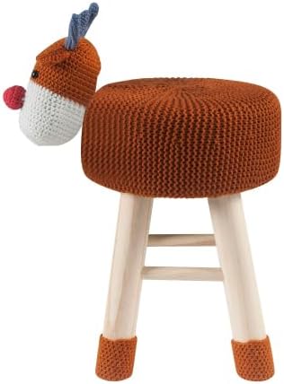 Animal Ottoman Stool, Cute Reindeer Shaped Upholstered Seat with Solid Pine Legs, Lightweight Portable Toddler Footrest Decor Stool for Nursery Playroom Bedroom