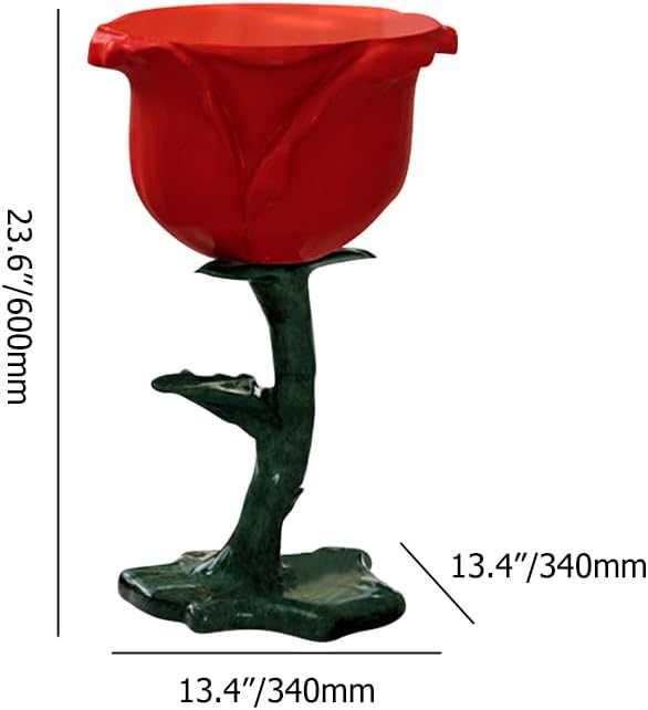 LOVEDIMA Modern Small End Table,Red Resin Rose Sculpture Cute Pedestal Side Table with Tray