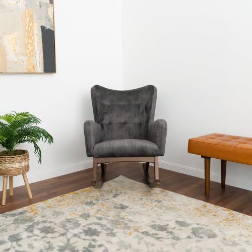 Upholstered Rocking Chair with Solid Wood Frame, Accent Glider for Nursery Living Room Bedroom, Comfy Armchair in Brown & Dark Grey, 36x26x36.5 Inch