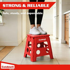 Goldblatt 12.5" Folding Step Stool 2-Pack for Adults and Kids, Lightweight Heavy-Duty Plastic Portable Foldable Stool with Non-Slip Top and Anti-Skid Feet, 300 lbs Capacity, Kitchen & Bathroom, Red