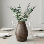 Brown Ceramic Vase - 10 Inch Rustic Farmhouse Vases Home Decor, Decorative Pottery Flower Vase for Living Room, Table Centerpiece, Shelf Kitchen Mantel Decor