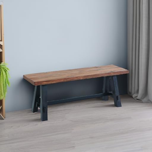 Adam 48-Inch Rustic Industrial Solid Wood Entryway Bench with Distressed Black Sawhorse Legs – Sturdy Accent Seating for Living Room, Mudroom, Dining Room, and Laundry Room by Alaterre Furniture