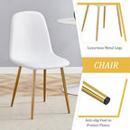 Round Dining Table Set for 4, Modern Kitchen Table and Chairs Set for 4 Marble Dining Set Reception Table Set Upholstered Chair for Dining Room (White-G501, 42 inch White Table Set)