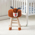 Animal Ottoman Stool, Cute Reindeer Shaped Upholstered Seat with Solid Pine Legs, Lightweight Portable Toddler Footrest Decor Stool for Nursery Playroom Bedroom