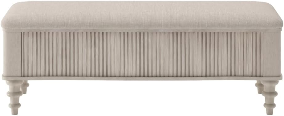 50.8-inch Multi-Functional Storage Ottoman Bench-Solid Rubberwood Bed End Bench with Linen Seat, Storage Bench for Bedroom, Entryway Shoe Organizer,Walnut (Beige + Rubber Wood + Linen)
