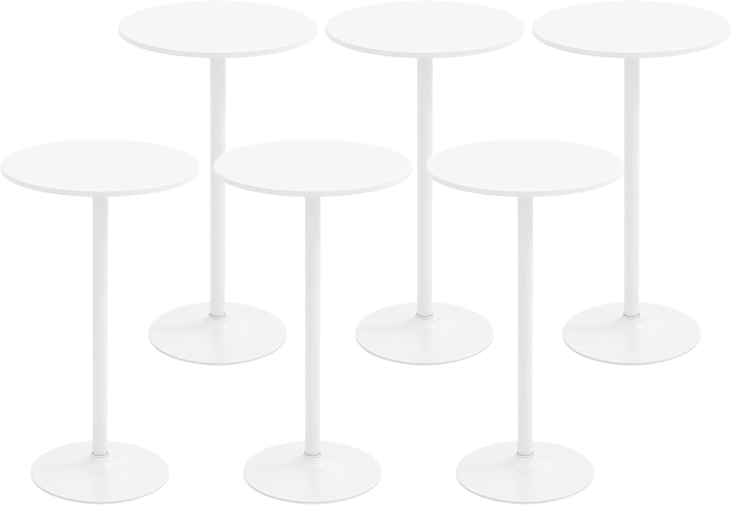 POWERSTONE Two-in-one Cocktail Tables Set of 6, 24'' Round Bar Tables with Sturdy Metal Base, 40"/22" Two Convertible Height High Top Pub Table, Coffee Table for Home Bar, Bistro, Dining Room, White
