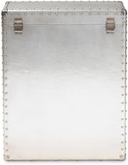 BOWERY HILL 3-Drawer Mid-Century Metal Accent Storage Chest, Silver Finish, Wood and Metal Construction, Vintage-Inspired Rivet Details, Lift-Top Compartment, Bedroom, Living Room, or Entryway Use