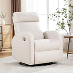 Swivel Rocker Recliner, Manual Glider Rocking Nursery Recliner Chair, Swivel Glider Reclining Chairs for Small Spaces, Living Room, Beige