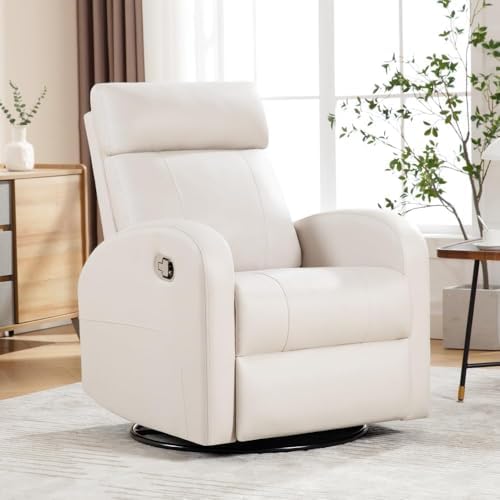 Swivel Rocker Recliner, Manual Glider Rocking Nursery Recliner Chair, Swivel Glider Reclining Chairs for Small Spaces, Living Room, Beige