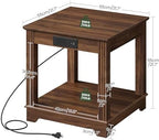CHOEZON Narrow Nightstand and Farmhouse End Table with Charging Station Bundle, 2-Tier Large Side Table, Square End Table, Skinny Side Table for Living Room, Bedroom MBZ12HT-MBZ15UHT