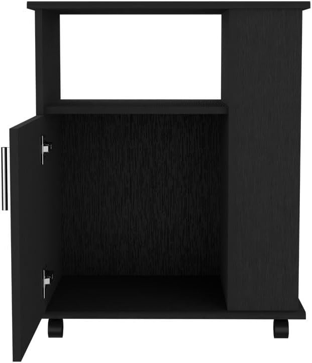 23.6" D*15.7" W*28.9" H Freestanding Kitchen Pantry with Open Shelf, Lower Single Door, Rectangular Storage Cabinet, Traditional, for Living Room, Dining Room, Black