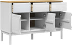 White Solid Pine Wood Sideboard with Drawers and Doors, Modern Engineered Wood Medium Storage Cabinet for Dining Room Living Room Hallway, Spacious Design and Durable