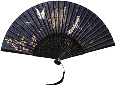 Chinese Style Handheld Folding Fan Vintage Classic Hand Fan for Wedding Dance Party Photo Prop with Crane Pattern