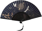 Chinese Style Handheld Folding Fan Vintage Classic Hand Fan for Wedding Dance Party Photo Prop with Crane Pattern