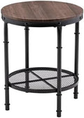 VINGLI Industrial Round End Table - 20" Metal & Wooden Side Table for Couch & Living Room